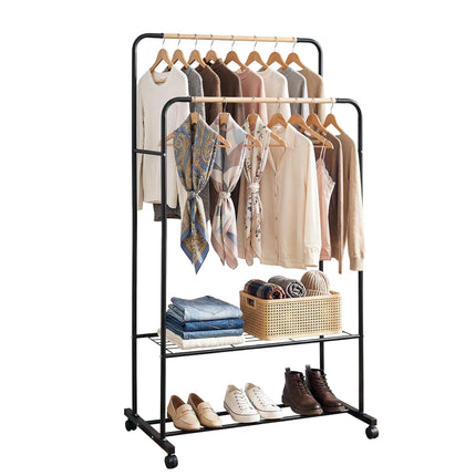 Artiss Clothes Rack Double Rod Airer Rail Coat Stand Hanger Storage Shelf 9