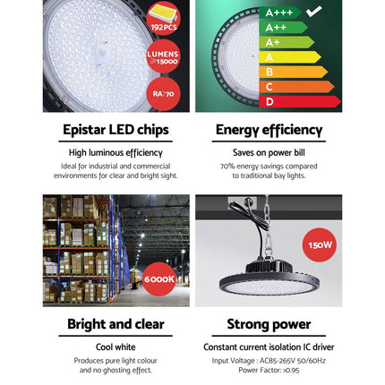 Leier LED High Bay Lights 150W UFO Industrial Workshop Warehouse Factory Lamp 6