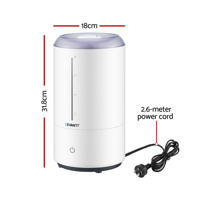 Devanti Ultrasonic Humidifier Aroma Diffuser Top Fill Quiet Bedroom 4L White 2