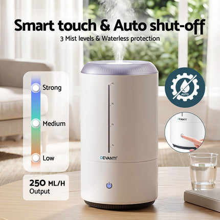 Devanti Ultrasonic Humidifier Aroma Diffuser Top Fill Quiet Bedroom 4L White 5