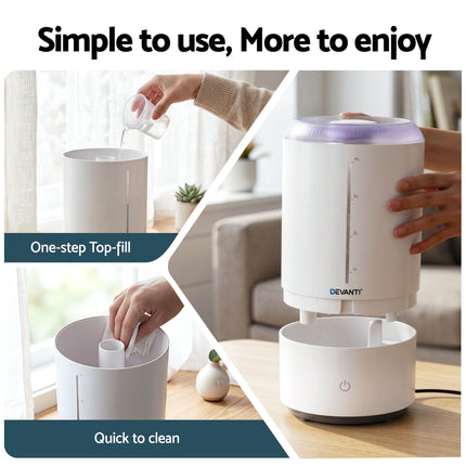 Devanti Ultrasonic Humidifier Aroma Diffuser Top Fill Quiet Bedroom 4L White 7