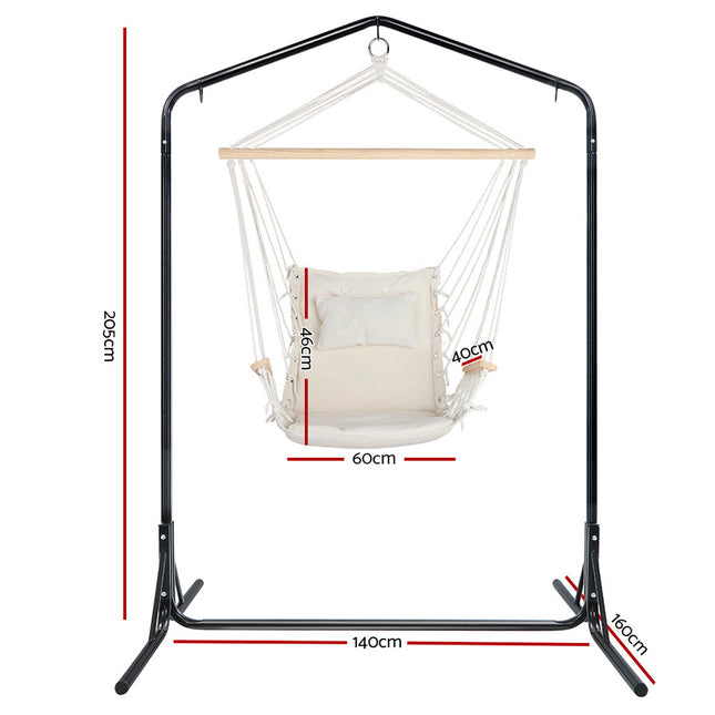 Gardeon Outdoor Hammock Chair with Stand Swing Hanging Hammock Garden Cream 2