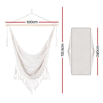 Gardeon Hammock Chair Swing Camping Mesh Cream 2