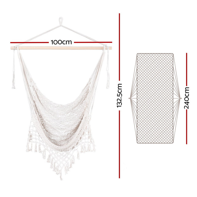 Gardeon Hammock Chair Swing Camping Mesh Cream 2