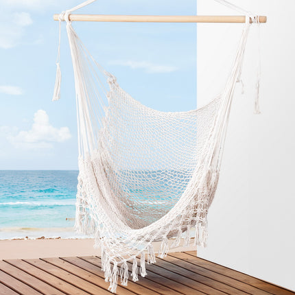 Gardeon Hammock Chair Swing Camping Mesh Cream 7