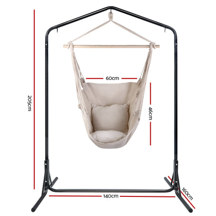 Gardeon Outdoor Hammock Chair with Stand Hanging Hammock with Pillow Cream 2