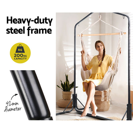 Gardeon Outdoor Hammock Chair with Stand Hanging Hammock with Pillow Cream 5