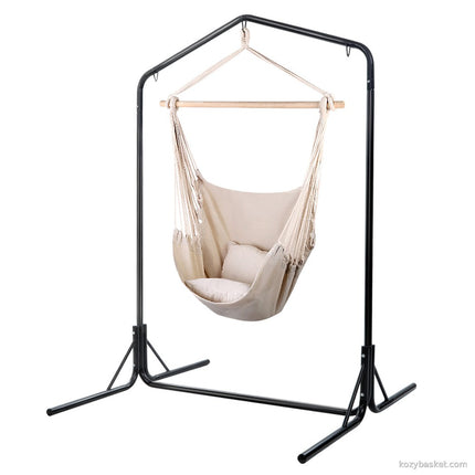 Gardeon Outdoor Hammock Chair with Stand Hanging Hammock with Pillow Cream