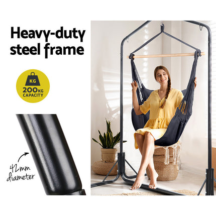 Gardeon Outdoor Hammock Chair with Stand Swing Hanging Hammock with Pillow Grey 5