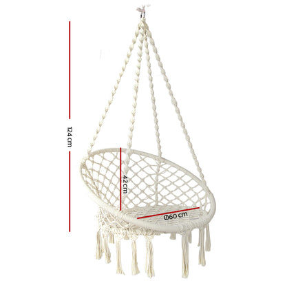 Gardeon Hammock Chair Outdoor Hanging Macrame Cotton Indoor Cream 2
