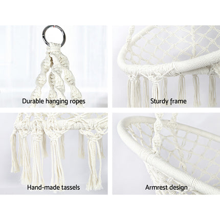 Gardeon Hammock Chair Outdoor Hanging Macrame Cotton Indoor Cream 6