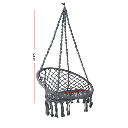 Gardeon Hammock Chair Outdoor Hanging Macrame Cotton Indoor Grey 2