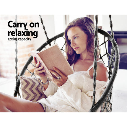 Gardeon Hammock Chair Outdoor Hanging Macrame Cotton Indoor Grey 4