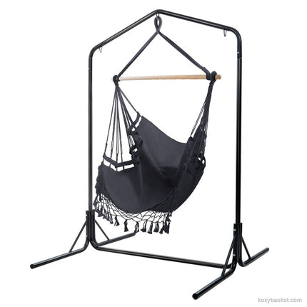 Gardeon Outdoor Hammock Chair with Stand Tassel Hanging Rope Hammocks Grey