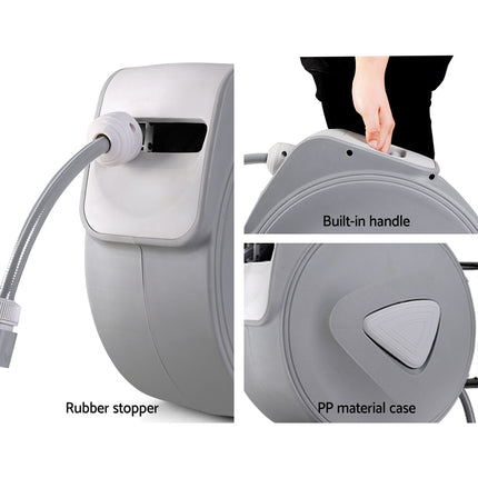 Water Hose Reel 10M Retractable Auto Rewind Garden Spray Gun 6