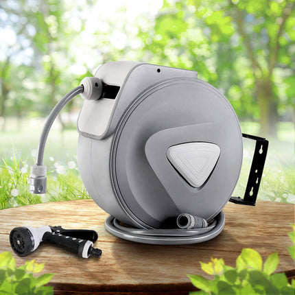 Water Hose Reel 10M Retractable Auto Rewind Garden Spray Gun 8