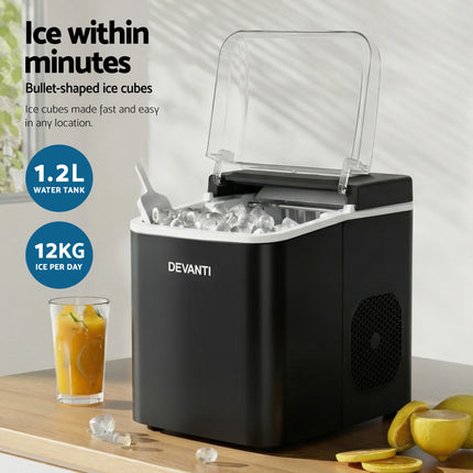 Devanti Ice Maker Machine Portable 12kg Countertop w/Self Cleaning 1.2L Black 4