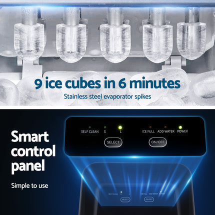 Devanti Ice Maker Machine Portable 12kg Countertop w/Self Cleaning 1.2L Black 7