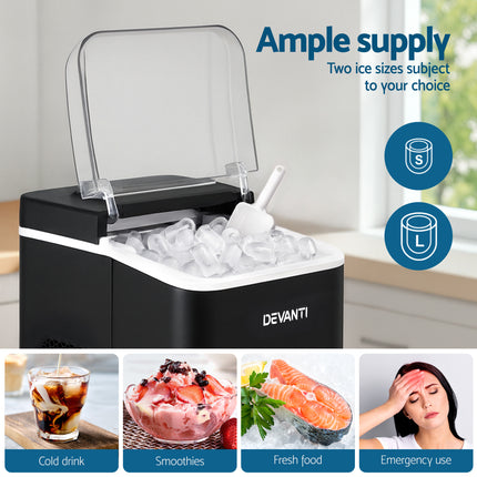 Devanti Ice Maker Machine Portable 12kg Countertop w/Self Cleaning 1.2L Black 8