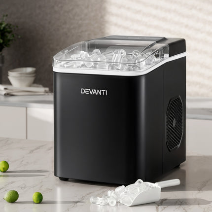 Devanti Ice Maker Machine Portable 12kg Countertop w/Self Cleaning 1.2L Black 12