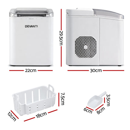 Devanti Ice Maker Machine Portable 12kg Countertop w/Self Cleaning 1.2L White 2