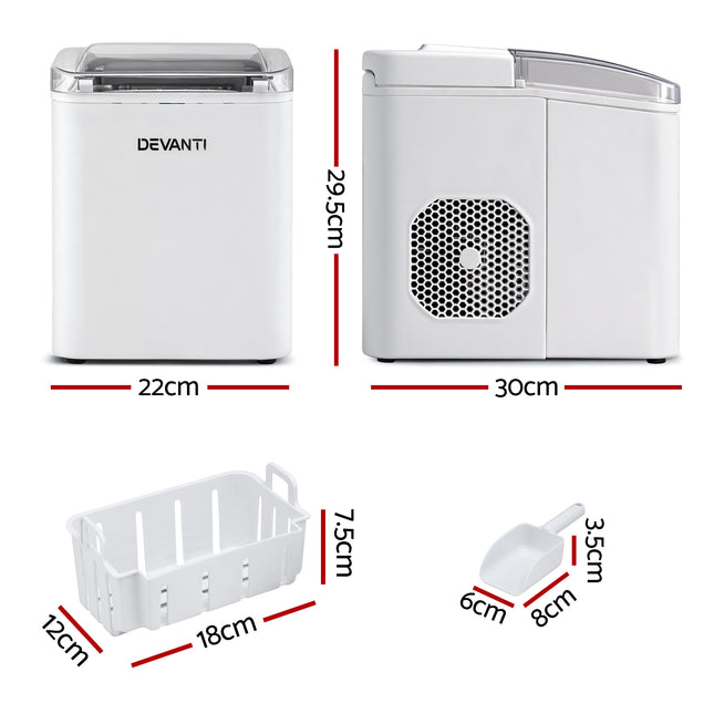 Devanti Ice Maker Machine Portable 12kg Countertop w/Self Cleaning 1.2L White 2