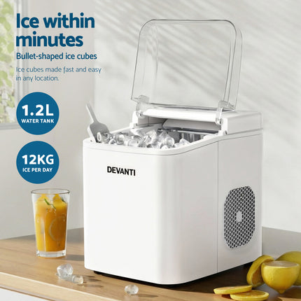 Devanti Ice Maker Machine Portable 12kg Countertop w/Self Cleaning 1.2L White 4