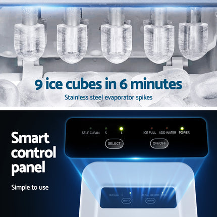 Devanti Ice Maker Machine Portable 12kg Countertop w/Self Cleaning 1.2L White 7