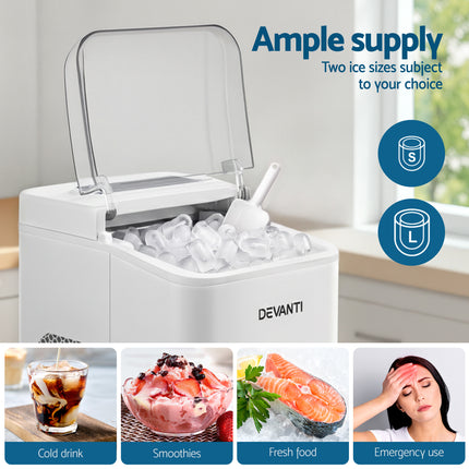 Devanti Ice Maker Machine Portable 12kg Countertop w/Self Cleaning 1.2L White 8