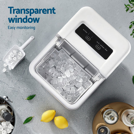 Devanti Ice Maker Machine Portable 12kg Countertop w/Self Cleaning 1.2L White 9