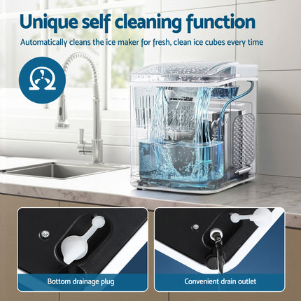 Devanti Ice Maker Machine Portable 12kg Countertop w/Self Cleaning 1.2L White 10