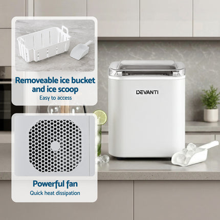 Devanti Ice Maker Machine Portable 12kg Countertop w/Self Cleaning 1.2L White 11