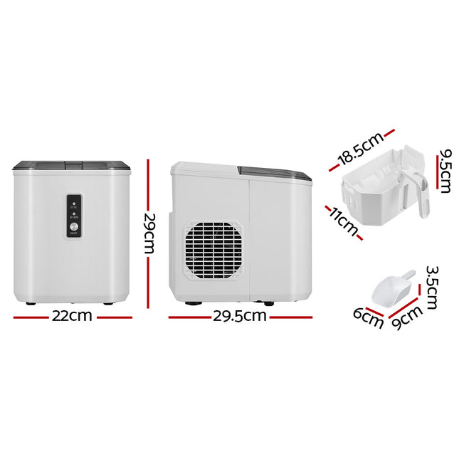 Devanti 12kg Ice Maker Machine Portable Ice Cube Tray Bar Countertop 2L Black 2
