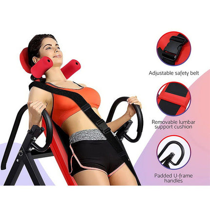 Everfit Inversion Table Gravity Exercise Inverter Back Stretcher Home Gym Red 2