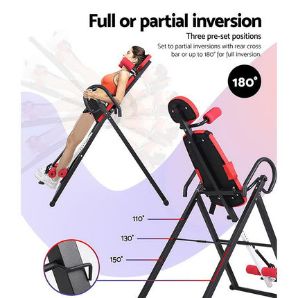 Everfit Inversion Table Gravity Exercise Inverter Back Stretcher Home Gym Red 6