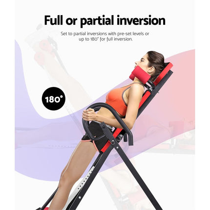 Everfit Inversion Table Gravity Exercise Inverter Back Stretcher Home Gym Red 7