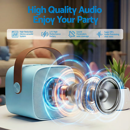 Alpha Mini Portable Karaoke Machine for Adults Kids with 2 Wireless Microphones 4
