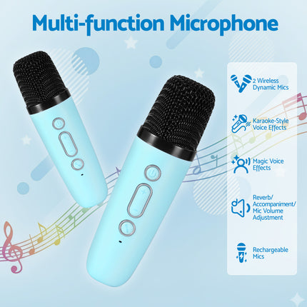 Alpha Mini Portable Karaoke Machine for Adults Kids with 2 Wireless Microphones 5