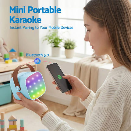 Alpha Mini Portable Karaoke Machine for Adults Kids with 2 Wireless Microphones 6