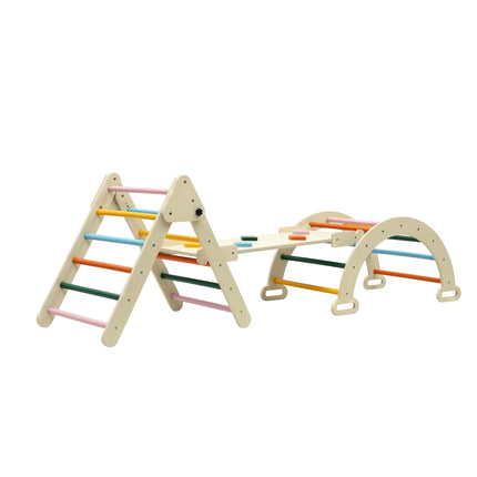 Keezi Kids Triangle Climbing Toys Set With Slide Indoor Outdoor Toddler Toys Pikler Climber With Arch 3