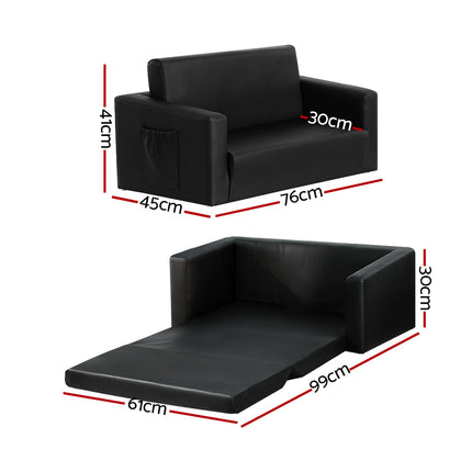 Keezi Kids Sofa 2 Seater Children Flip Open Couch PU Leather Armchair Black 2