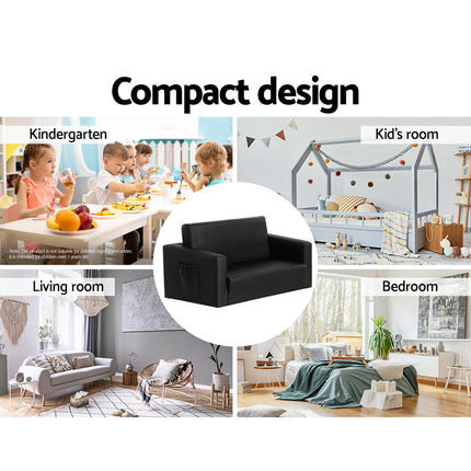 Keezi Kids Sofa 2 Seater Children Flip Open Couch PU Leather Armchair Black 6