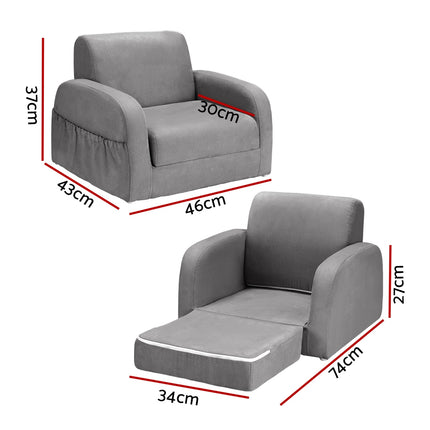Keezi Kids Sofa 1 Seater Children Flip Open Couch Lounger Armchair Soft Grey 2