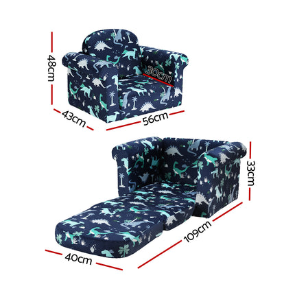 Keezi Kids Sofa 1 Seater Children Flip Open Couch Lounger Armchair Dinosaur Navy 2