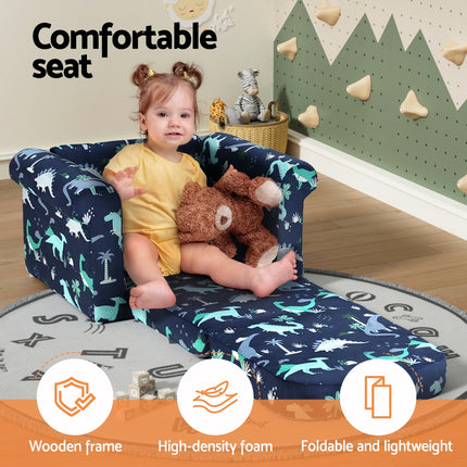 Keezi Kids Sofa 1 Seater Children Flip Open Couch Lounger Armchair Dinosaur Navy 4