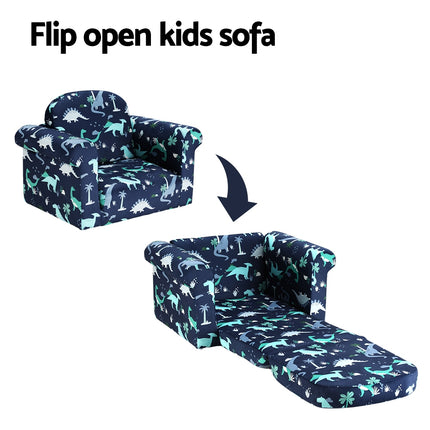 Keezi Kids Sofa 1 Seater Children Flip Open Couch Lounger Armchair Dinosaur Navy 5