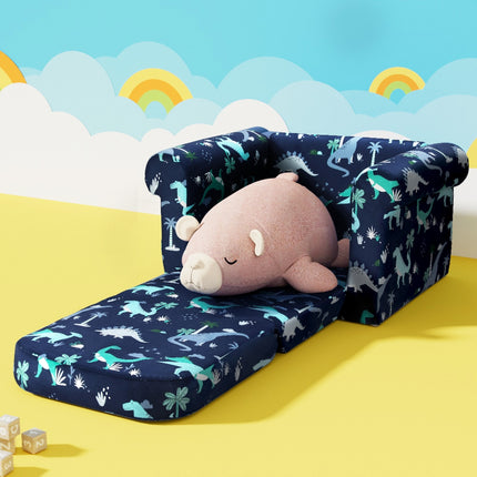 Keezi Kids Sofa 1 Seater Children Flip Open Couch Lounger Armchair Dinosaur Navy 6