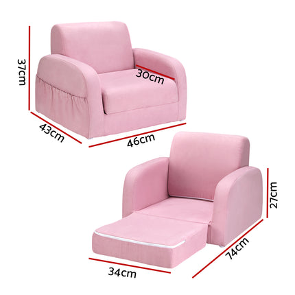 Keezi Kids Sofa 1 Seater Children Flip Open Couch Lounger Armchair Soft Pink 2