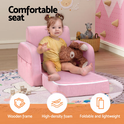 Keezi Kids Sofa 1 Seater Children Flip Open Couch Lounger Armchair Soft Pink 4