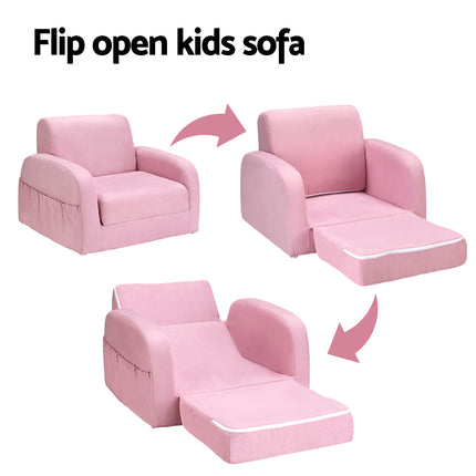 Keezi Kids Sofa 1 Seater Children Flip Open Couch Lounger Armchair Soft Pink 5